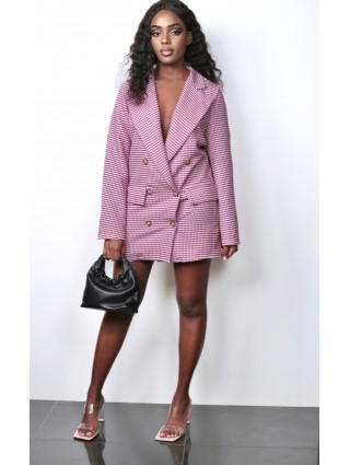 Robe blazer quadrillée rose